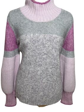 Splendid Cashmere Blend Colorblock Mock Neck Sweater Gray Lavender Large